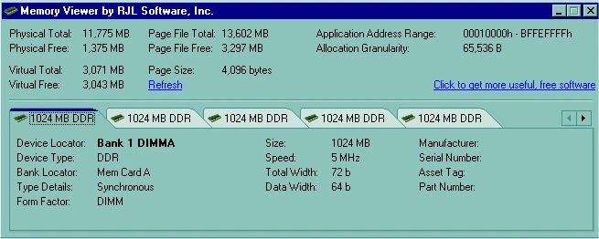 ViewMem displaying 11.5 GB RAM with detailed module information