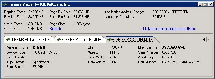 ViewMem showing 32 GB RAM on an x64 machine